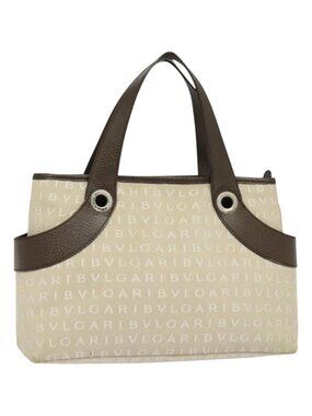 BVLGARI Logo Mania Tote Bag Canvas Beige Silver